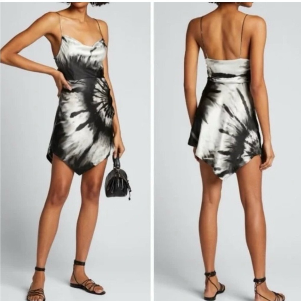 Retrofete Auris Black and White Tie-Dye  Silk Strappy Dress Sz S